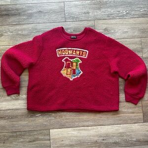 HOGWARTS CREST‎ Sequined Crop Light Burgundy SHERPA Pullover Juniors SIZE XXXG